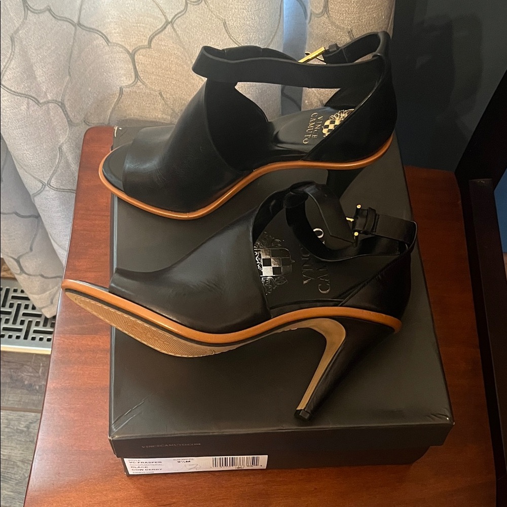 Vince Camuto Black Leather Heels with Buckle